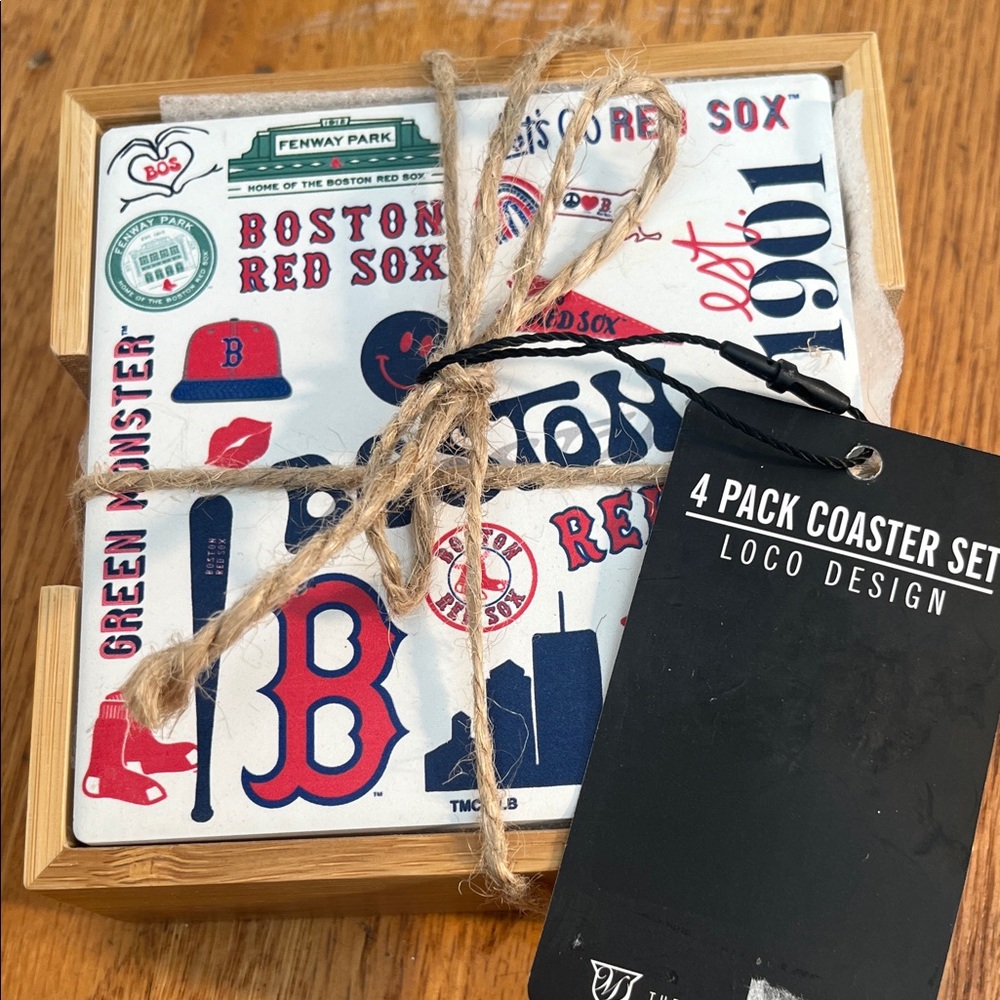 NIP/NWT!! Loco Design Boston Red Sox Stoneware Coaster Set